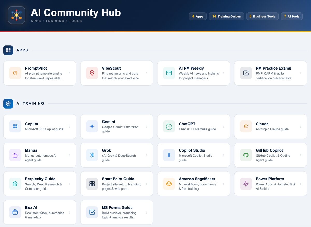 AI Community Hub apps and training page