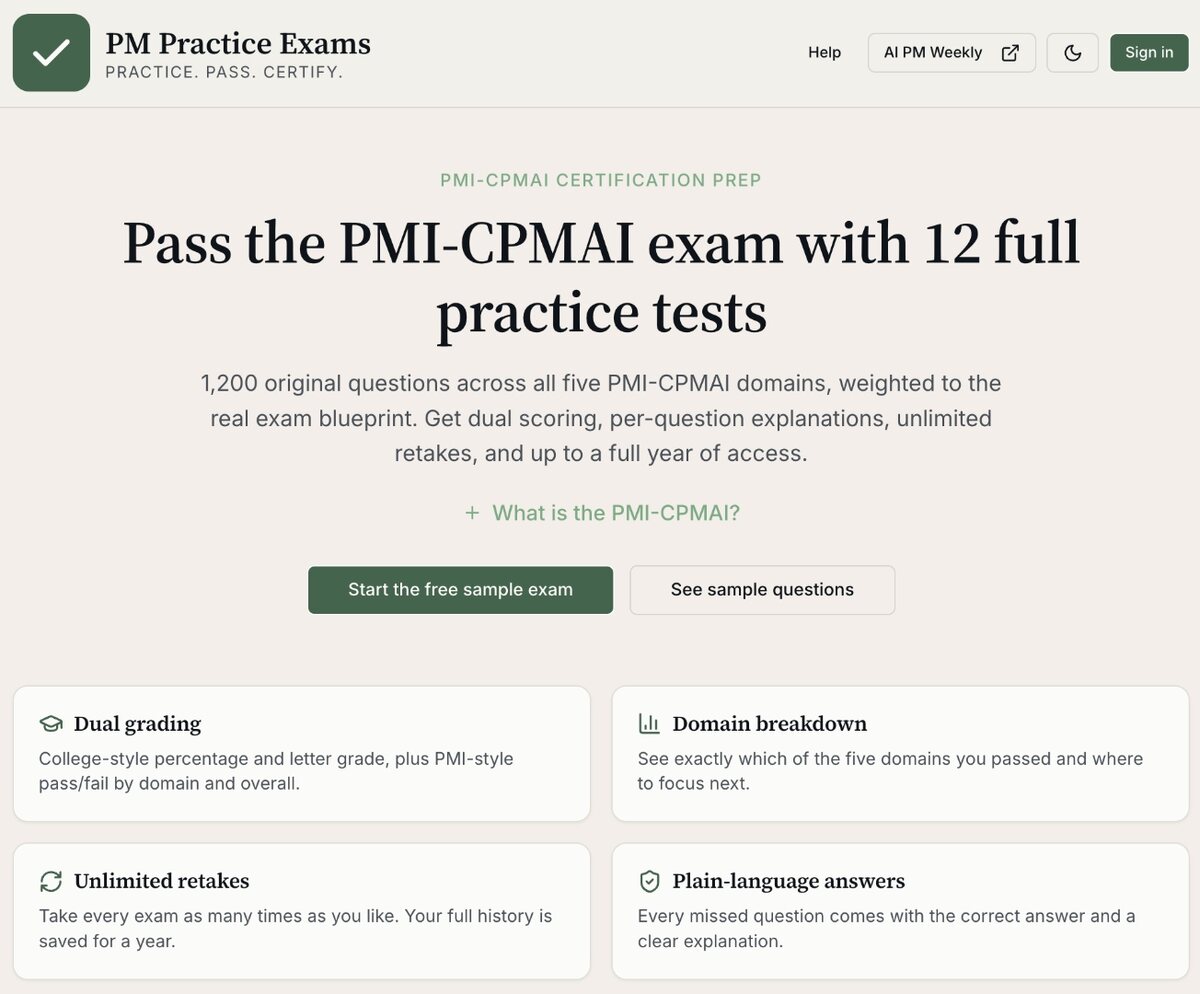 PM Practice Exams website home page in light mode